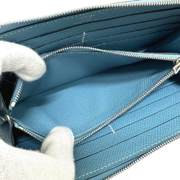 HERMES Asap Long Classic Round Wallet Long Wallet Epsom Blue gene - Picture 9 of 14